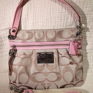 Coach Poppy Signature Pink and Cream Shoulder Bag